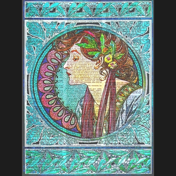 Alphonse Mucha Boho Vintage Dictionary Art Print - Picture 4 of 4